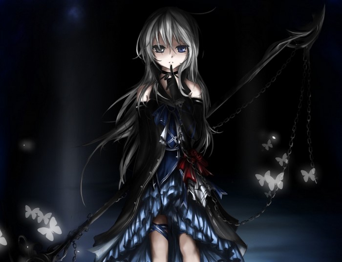 Anime girl with scythe and butterflies