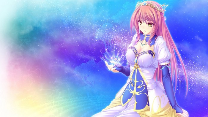 Anime girl with pink hair and crown casting magic