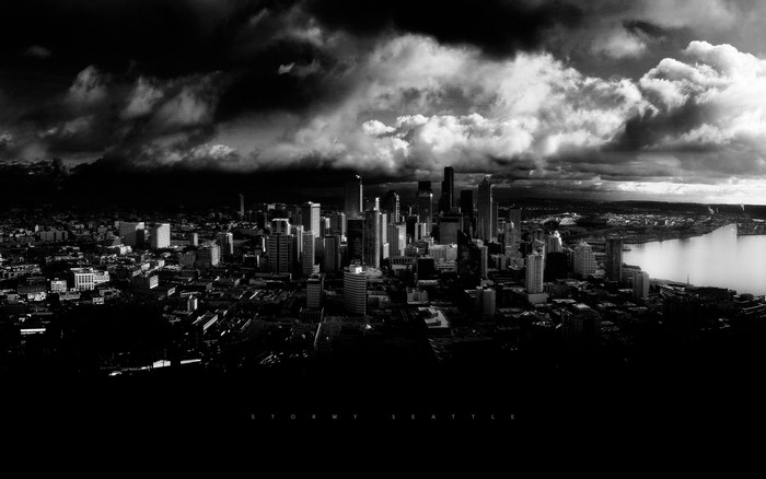 Stormy Seattle Cityscape with Dramatic Clouds