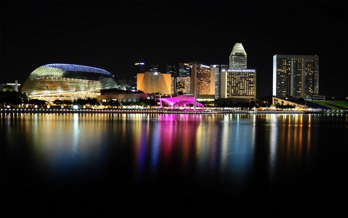 Singapore skyline at night with Marina Bay Sands