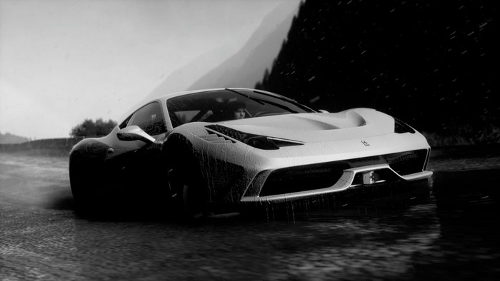 Ferrari 458 Italia driving in the rain