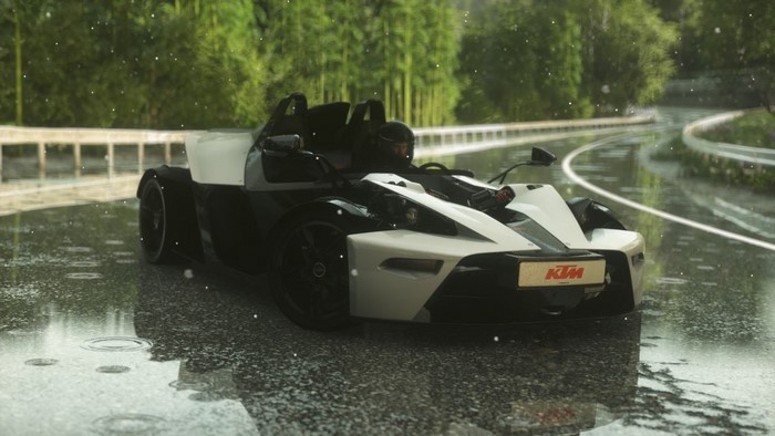 KTM X-Bow R sports car on a wet road