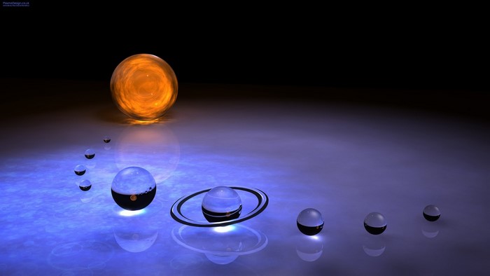Solar system model with glowing sun and planets
