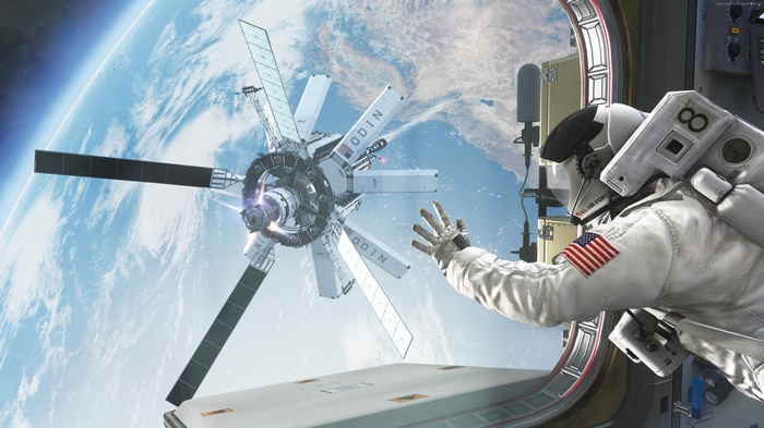 Astronaut reaching for ODIN satellite from Call of Duty Ghosts