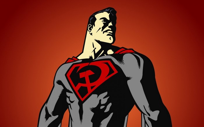 Superman with Soviet Hammer and Sickle emblem