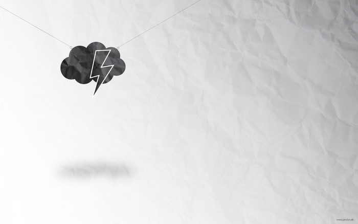 Black cloud with lightning bolt hanging on strings