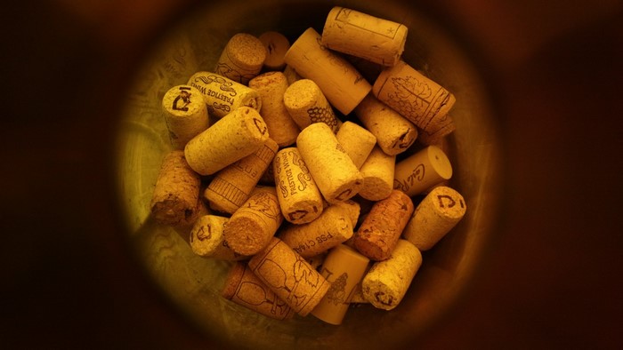 Pile of wine corks in a bowl