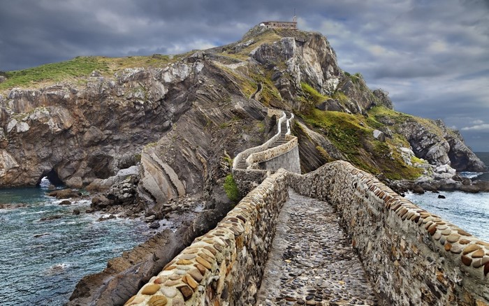 San Juan de Gaztelugatxe island with stone bridge and stairs