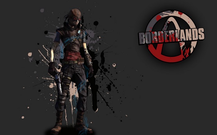 Borderlands character with gun and logo