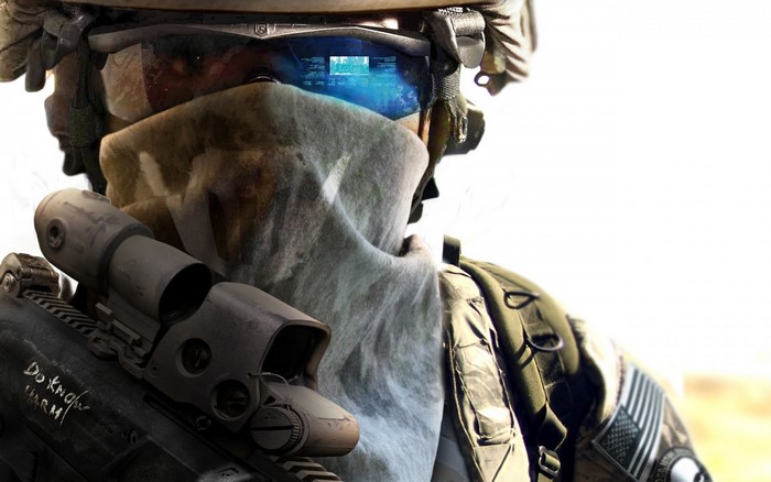 Soldier with advanced technology and rifle