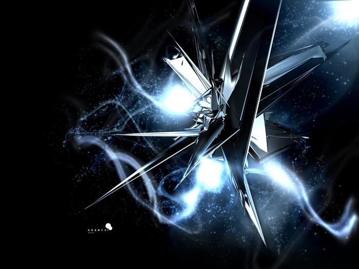 Abstract digital art with glowing blue energy and sharp metallic shapes