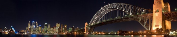 Sydney Opera House and Harbour Bridge at night