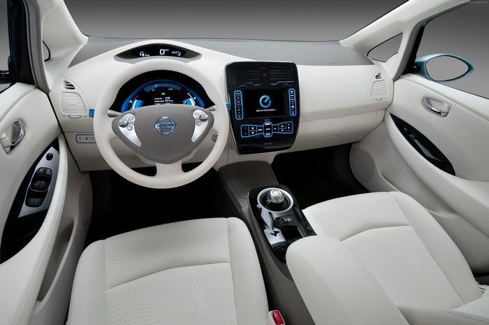 Nissan LEAF interior with dashboard and seats