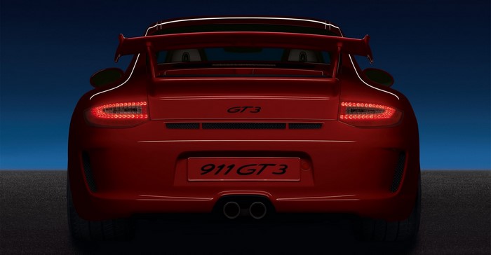 Red Porsche 911 GT3 sports car rear view