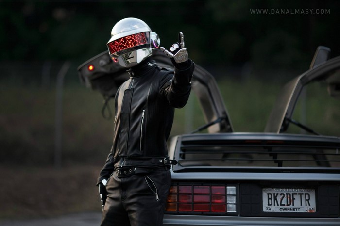 Daft Punk member with DeLorean car