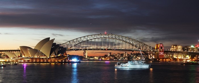 Sydney Opera House and Harbour Bridge at dusk
