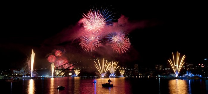 Sydney Harbour Bridge fireworks display over water