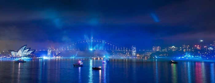 Sydney Opera House and Harbour Bridge at night