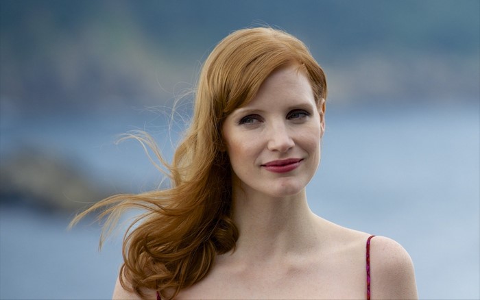 Jessica Chastain portrait with red hair