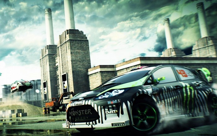 Ford Fiesta rally car with Monster Energy livery