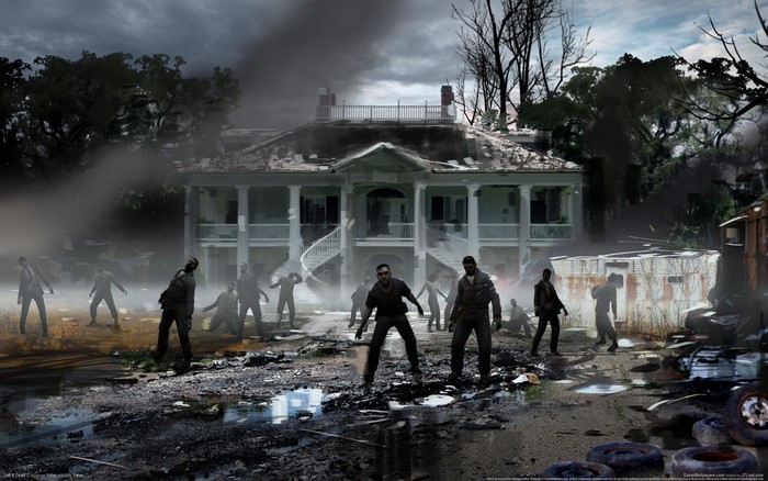 Zombies attacking a mansion in Left 4 Dead 2