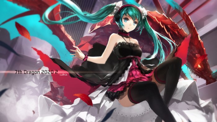 Hatsune Miku from 7th Dragon 2020 2 with a dragon
