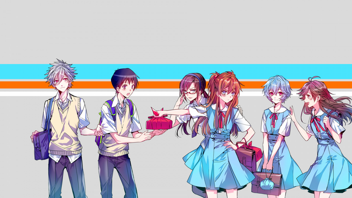 Neon Genesis Evangelion characters in school uniforms