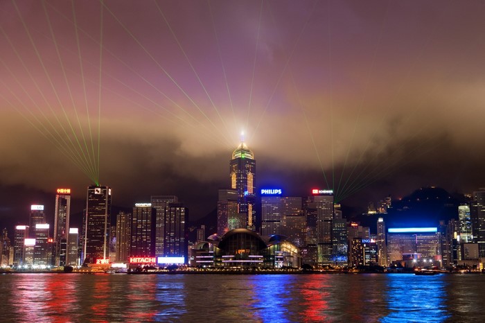 Hong Kong Skyline at Night with Laser Show