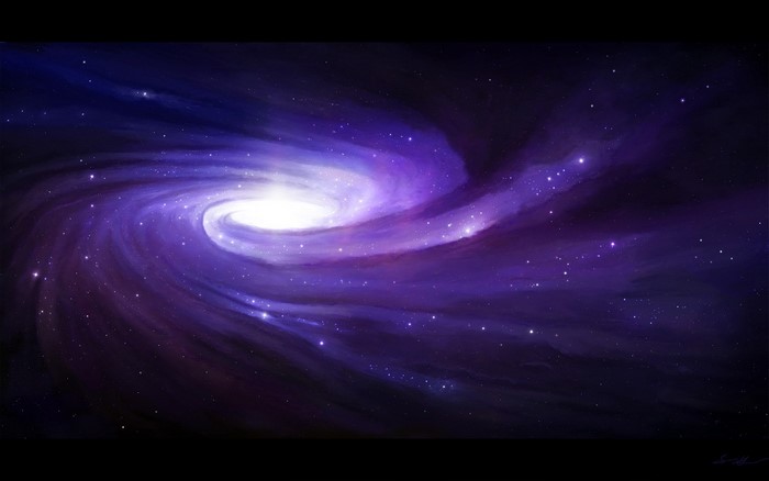 A swirling purple and white galaxy in deep space