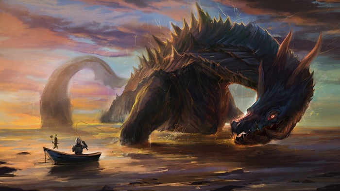 Lagiacrus Sea Monster at Sunset from Monster Hunter