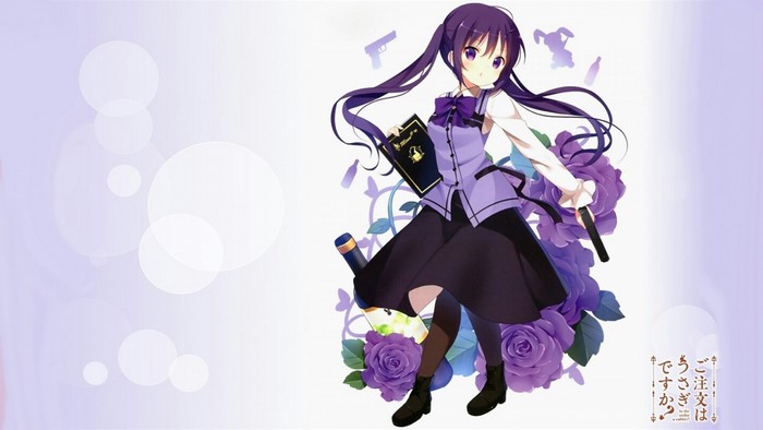 Tedeza Rize from Gochuumon wa Usagi Desu ka holding a book and gun