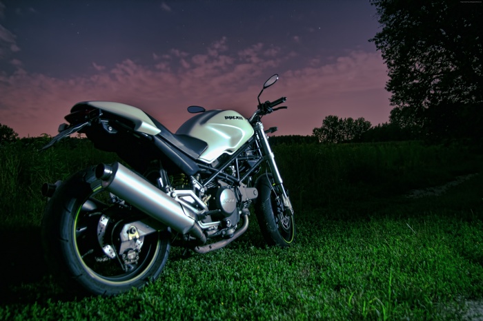 Ducati Monster 796 motorcycle at night
