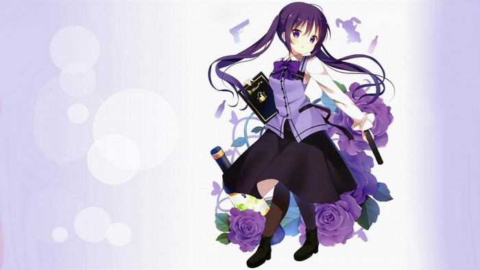 Tedeza Rize from Gochuumon wa Usagi Desu ka holding a book and gun