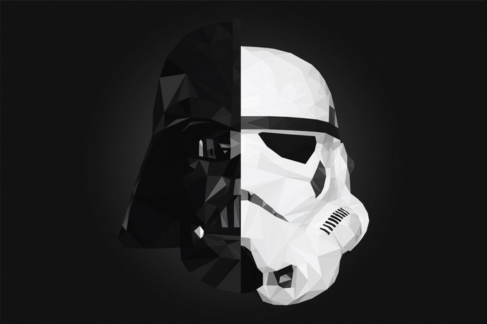 Darth Vader and Stormtrooper helmets from Star Wars