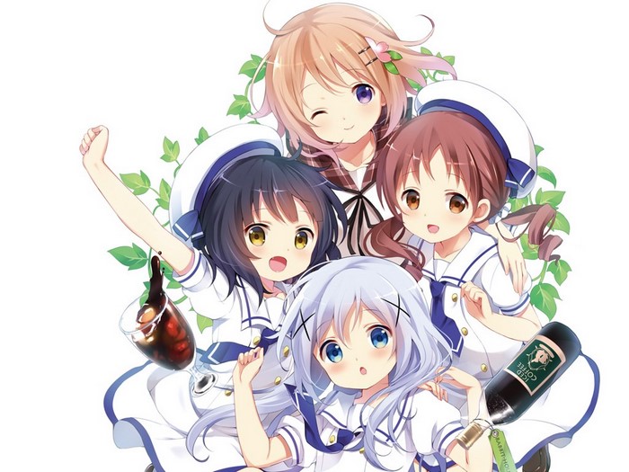 4 anime girls from Gochuumon wa Usagi Desu ka