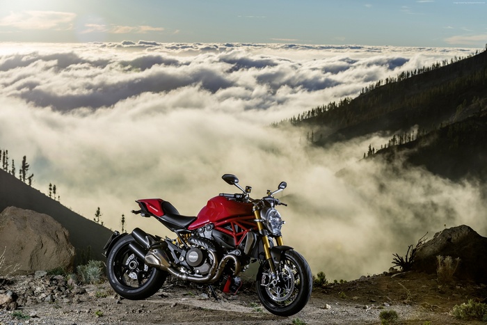 Red Ducati Monster 1200S Motorcycle Above Clouds