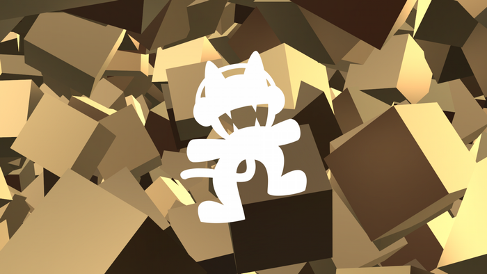 Monstercat logo on a background of golden cubes