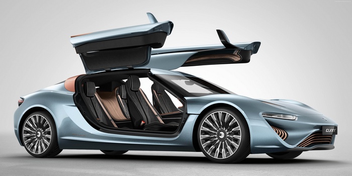 QUANT E electric sports car with gullwing doors