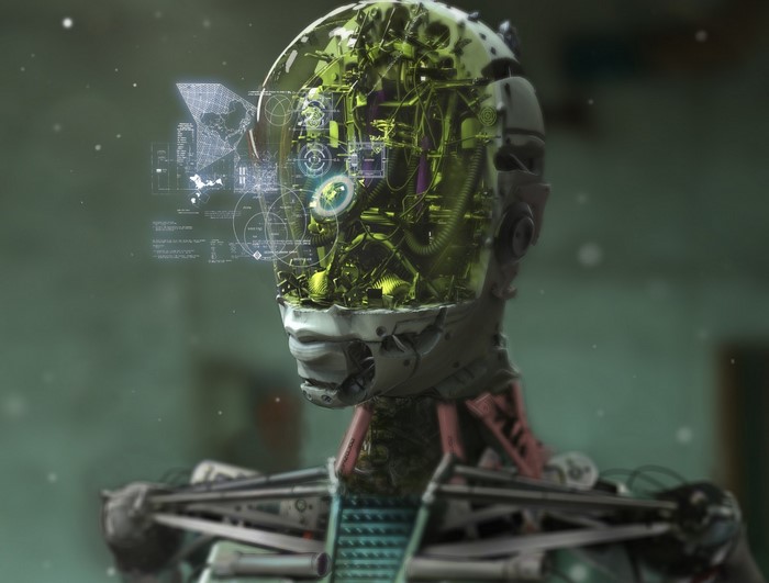 Robot with holographic display and internal mechanisms