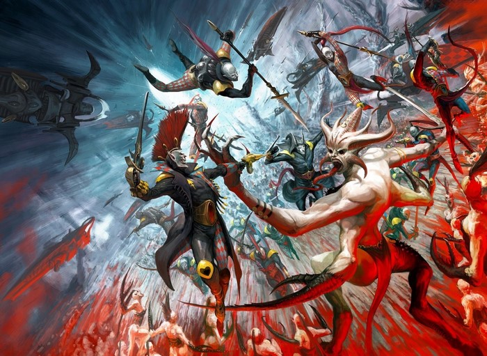 Warhammer battle scene with demons and warriors