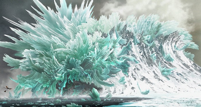 Ice wave with dragons, concept art