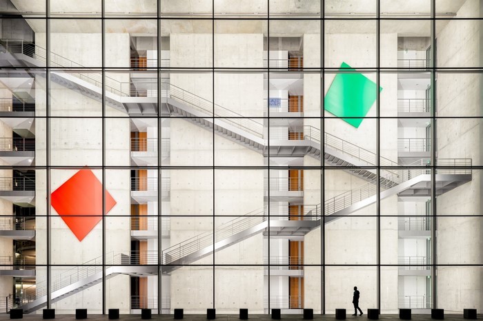 Modern architecture with stairs and colorful squares