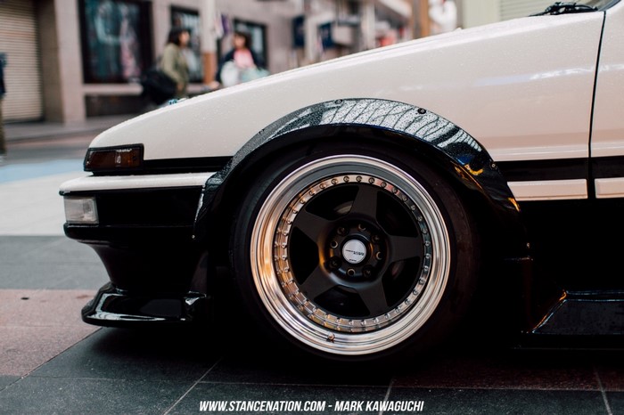 White Toyota AE86 with custom wheels