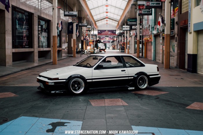 Classic Toyota AE86 Sports Car in Urban Setting