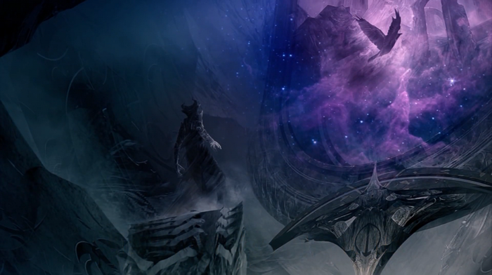 Fantasy art of a figure and birds in outer space