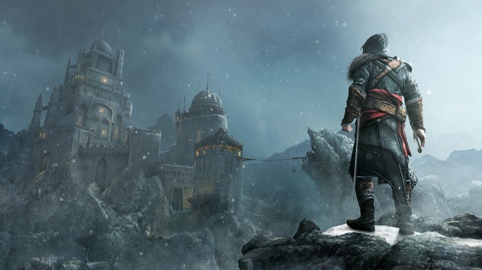 Ezio Auditore da Firenze from Assassin's Creed in a snowy landscape