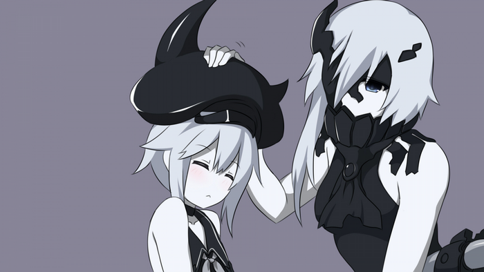 Two anime girls, one with a shark hat