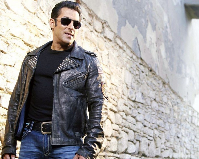 Salman Khan wearing a leather jacket and sunglasses