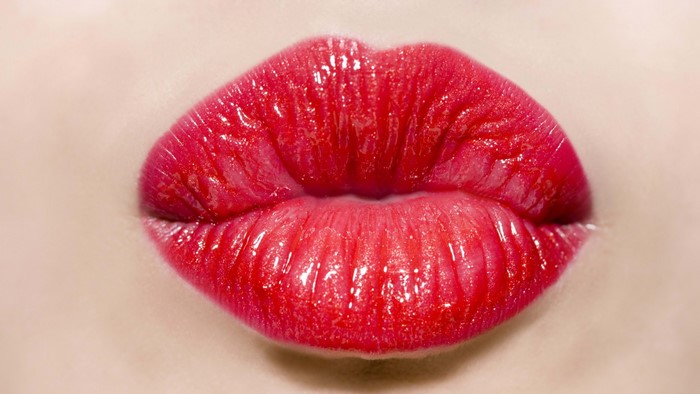 Close-Up of Red Glossy Lips
