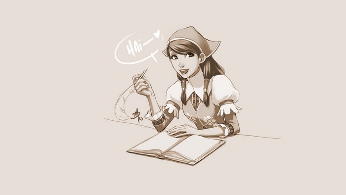Girl writing in a book from Monster Hunter